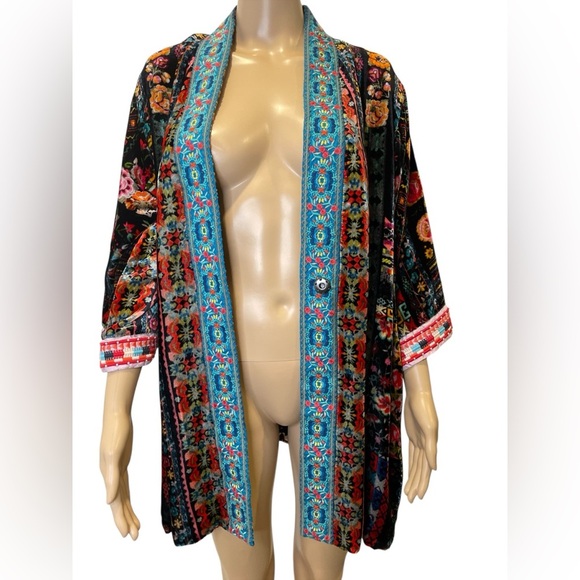 Johnny Was Avril Reversible Silk Blend /Velcet Colorful Floral Kimono Size S - Picture 4 of 11